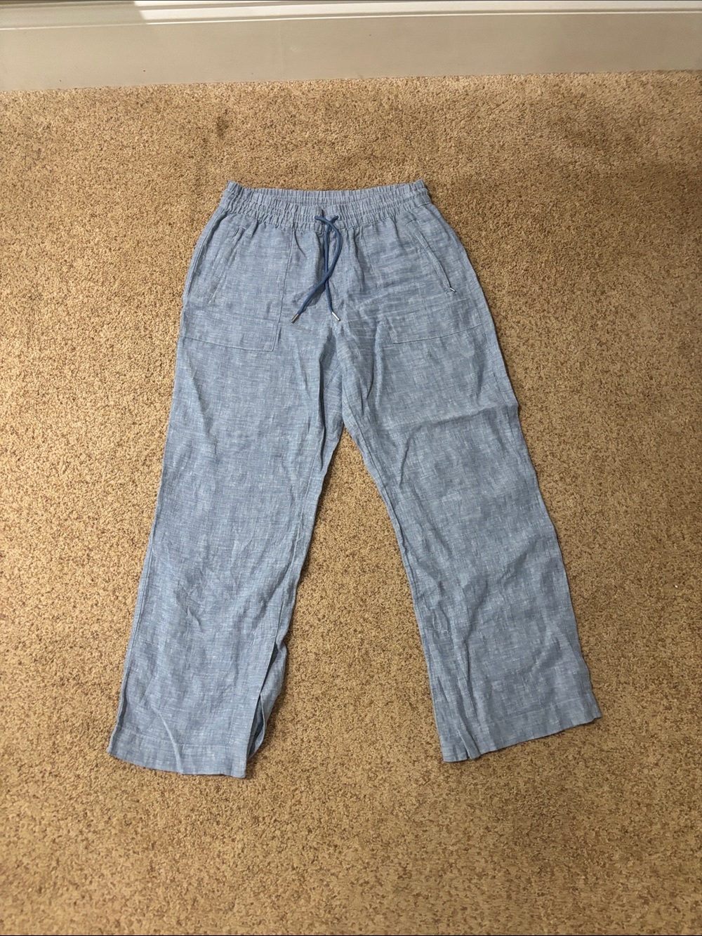 Light Blue Athleta Linen-Blend Drawstring Pants